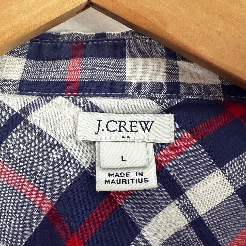J. Crew Factory linen feel size L plaid pop over - Picture 3 of 5